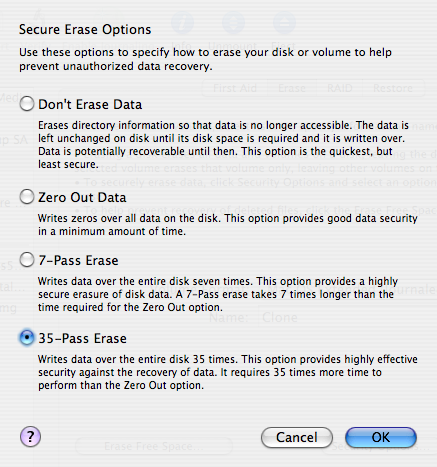 Disk Utility erase options Disk Utility erase options